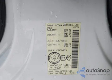 2015 Nissan Titan Pro-4X/S/Sl/Sv из США, поврежденный, VIN 1N6AA0EC9FN506892